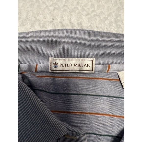 Peter Millar Polo Golf Shirt Mens Gray Stripe Short Sleeve Sz L - Picture 7 of 9